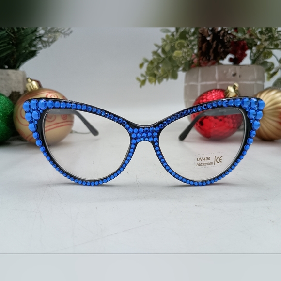 Women's blue bling glasses non-prescription - Picture 2 of 5